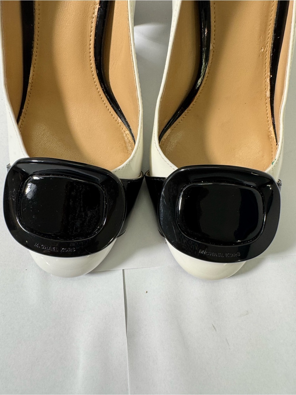 Michael Kors Black & White Patent Leather with Black Accent Buckle / Black Heel - Picture 5 of 16